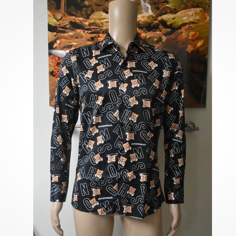 Mens Moschino Underwear Bear T-shirt button down dress Shirt Size Small SLIM FIT
